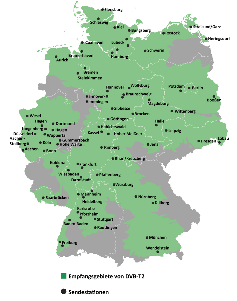 deutschlandkarte mit empfangsgebieten markiert